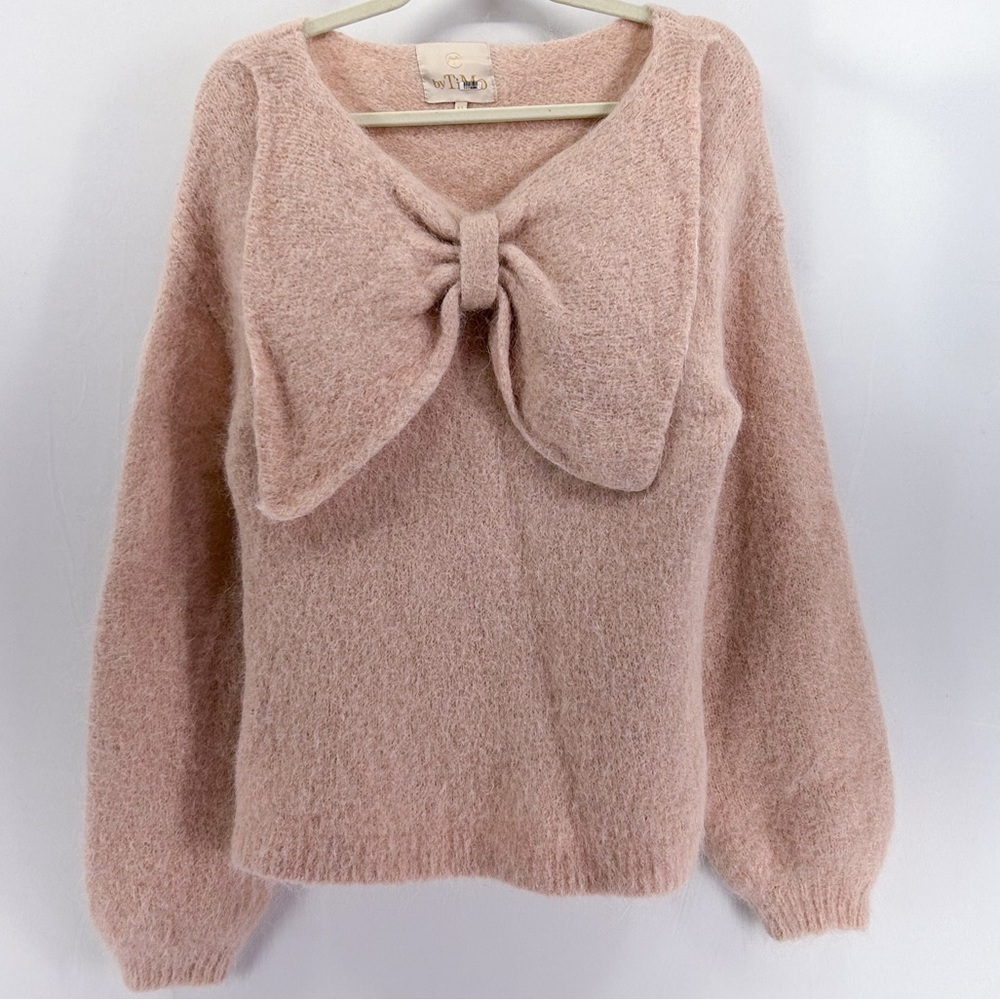 ByTiMo Powder Pink Bow Sweater Soft Fuzzy Alpaca Wool Size X-Large